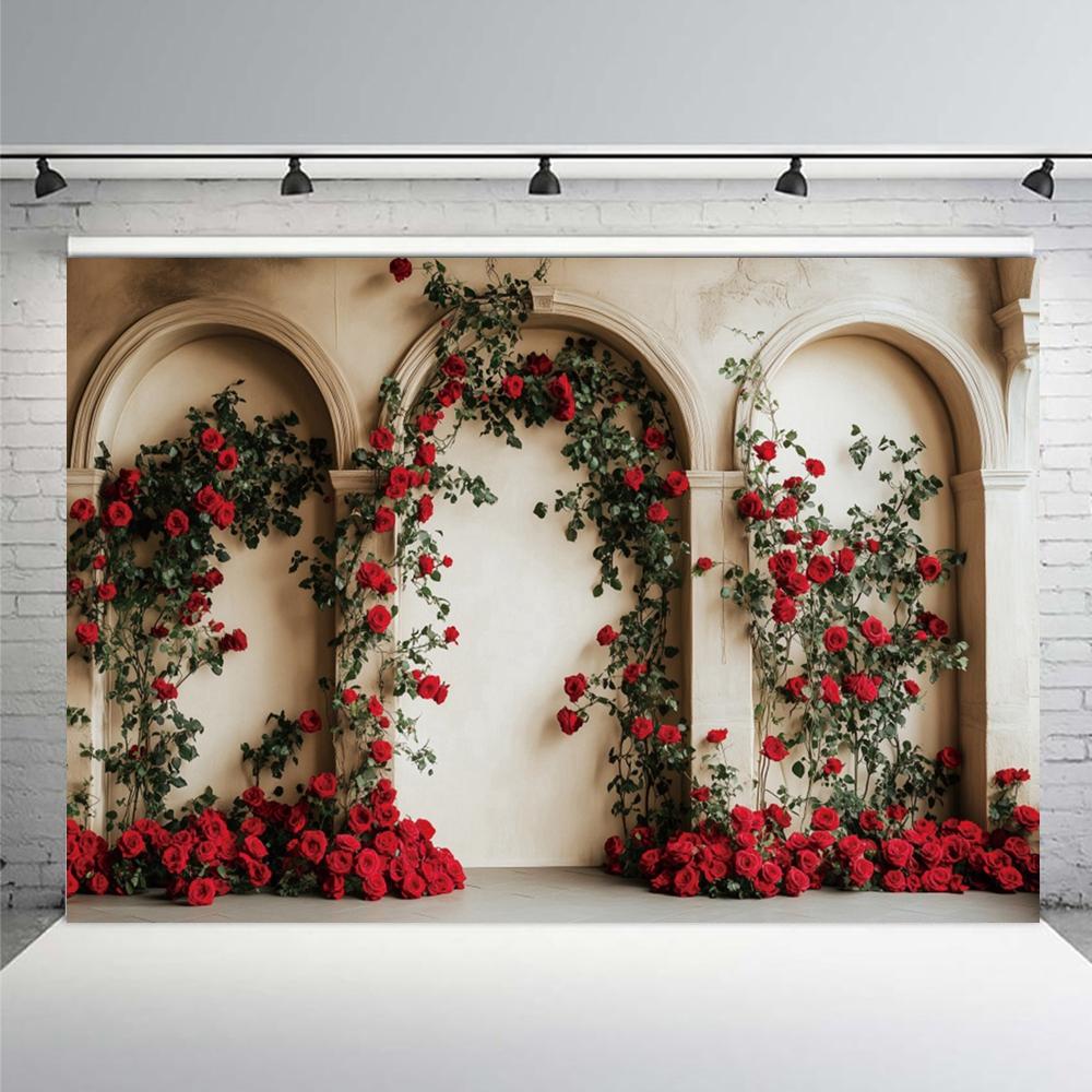 Valentine's Day Photography Backdrop White Arch Red Roses Love Heart Wedding Party Room Decor Girls Portrait Photo Background