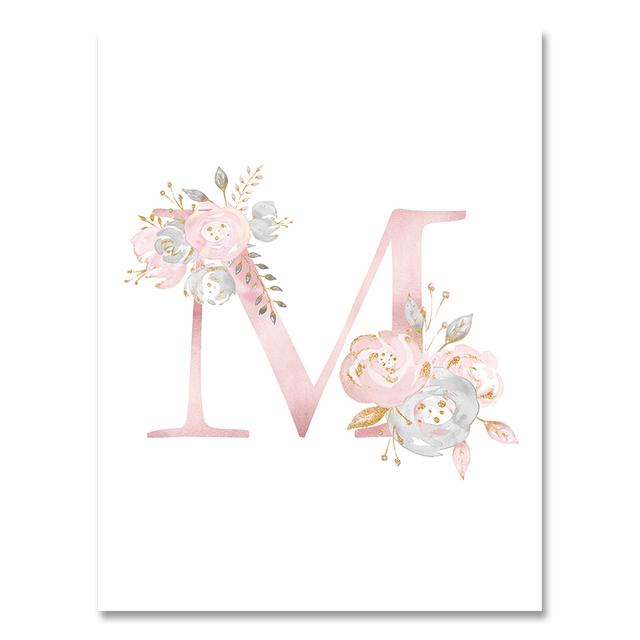 Personalized Poster Baby Name Custom Canvas Painting Nursery Prints Pink Flowers Wall Art Pictures For Girls Room Decoration No Frame