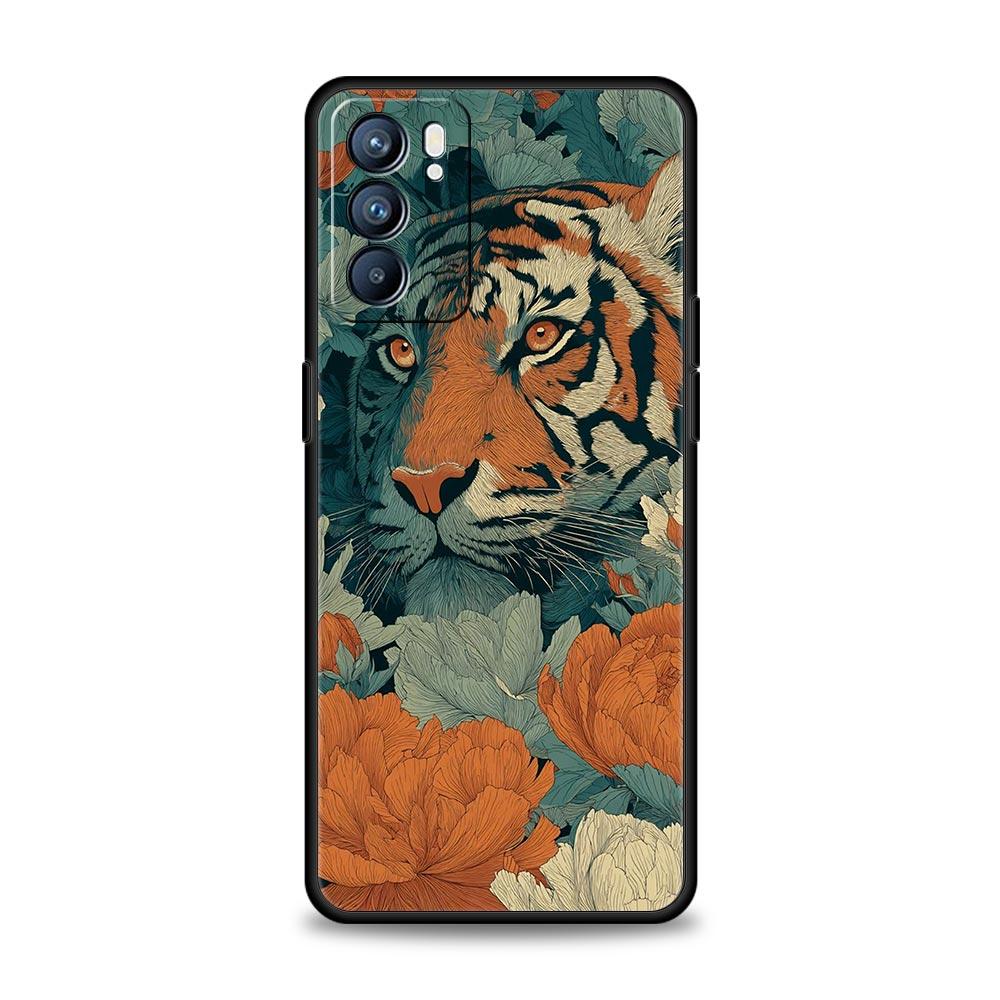Phone Case Cover For Oppo A17 A31 A54 A57 A78 A79 Find X5 X6 Reno 7 8 10 11 12 13 F Pro 5G Soft TPU Shell Cartoon Tiger Pattern