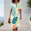 Women Plus Size Round Neck Short Sleeve Fruit Leaf Printed A Line Casual Dress