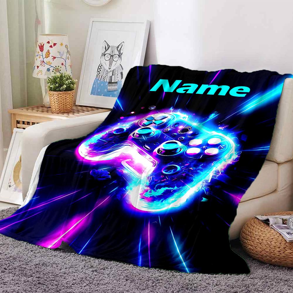 Custom Name Game Controller Theme Printed Blanket - Perfect for Couch, Bed, Travel & Outdoor Use | Machine Washable, Cozy & Durable.