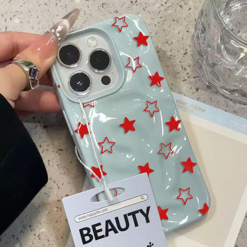 Retro Red Star Pattern Wave Texture Phone Case for iPhone 17 Air 16 15 14 Plus 13 12 11 ProMax 16Plus Shockproof Soft Back Cover