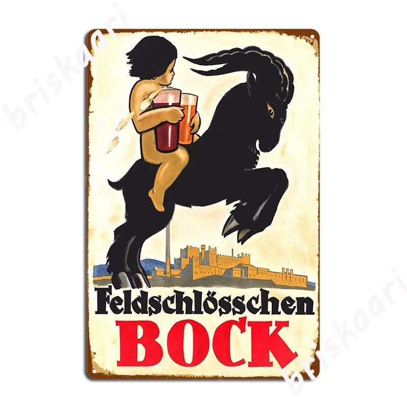 1910 Feldschlosschen Bock Brewery Beer Metal Sign Wall Cave Garage Club Funny Wall Decor Tin Sign Poster 20X30CM