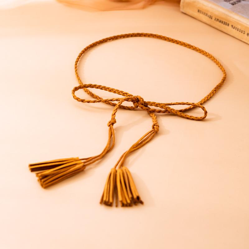 Cinto de Cintura Feminino Tecido com Borlas - Couro Nó Corda Fina Acessório Corset
