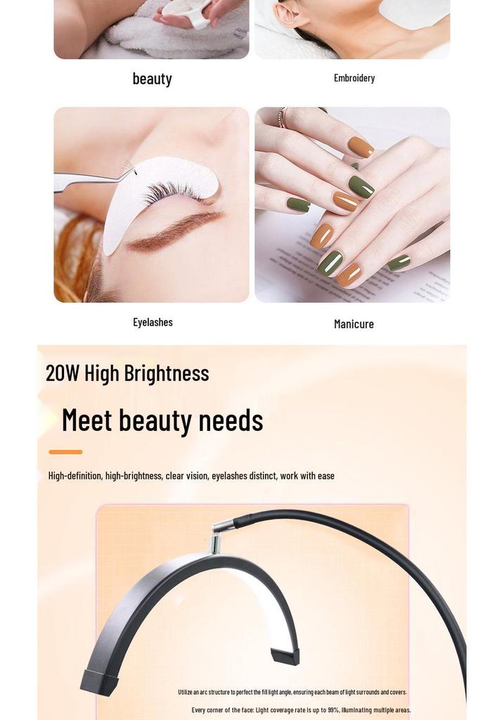 16-inch Desk Clamp Crescent Beauty Lamp, 20W Flexible Hose, for Tattooing, Eyebrow Shaping, Nail Art, U-Shaped Eye Protection, Eyelash Extension.