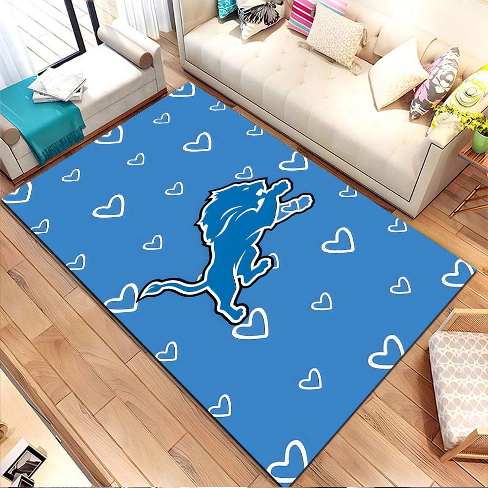 Blue Lion with Heart Pattern Background Patterned Carpet, Non Slip Mat Suitable for Living Room and Bedroom Sofas