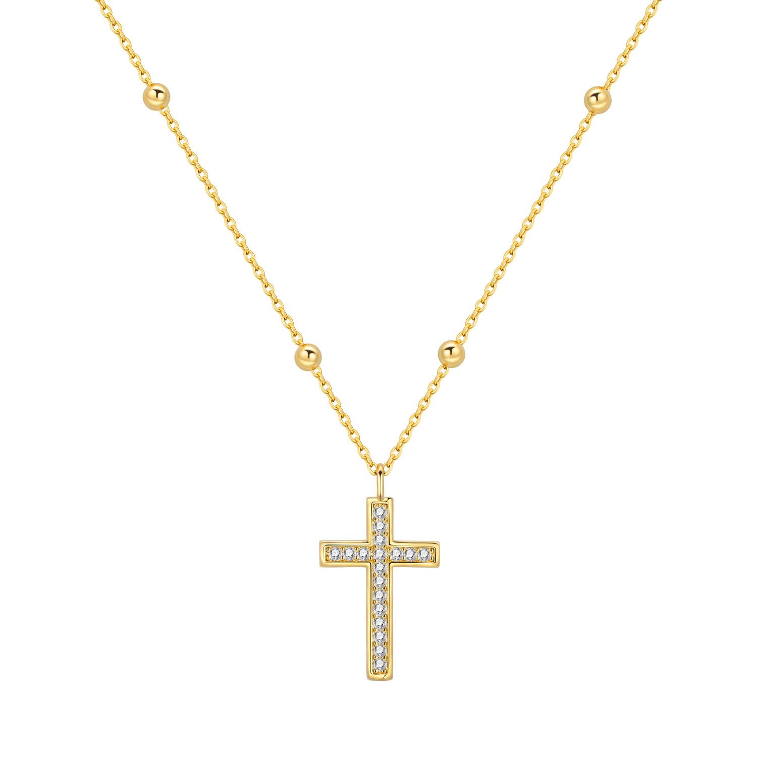 925 Silver Gold Plated Stone Inlaid Cross Pendant Necklace for Women Birthday Gift Fine Jewelry
