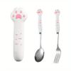 Cute Cat Paw Cutlery Set Portable Fork Spoon Set Meal Accessories Boxed Tableware  Tourism