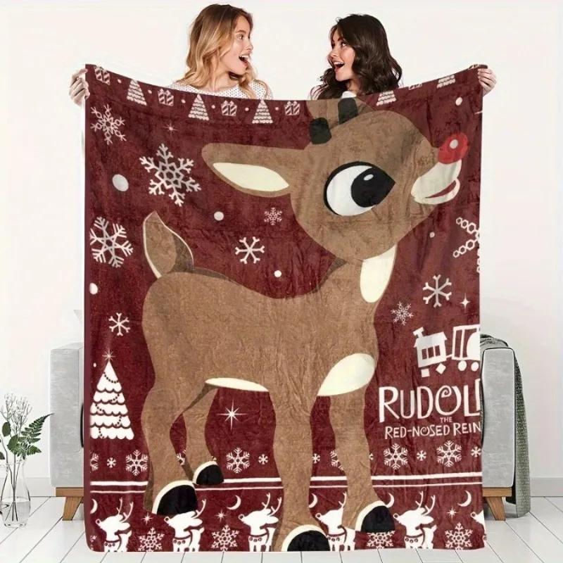 Cartoon deer digitalprinted polyester Bedroom velvet flannel soft sofa cover blanket Fleece soft sofa cover blankets for beds