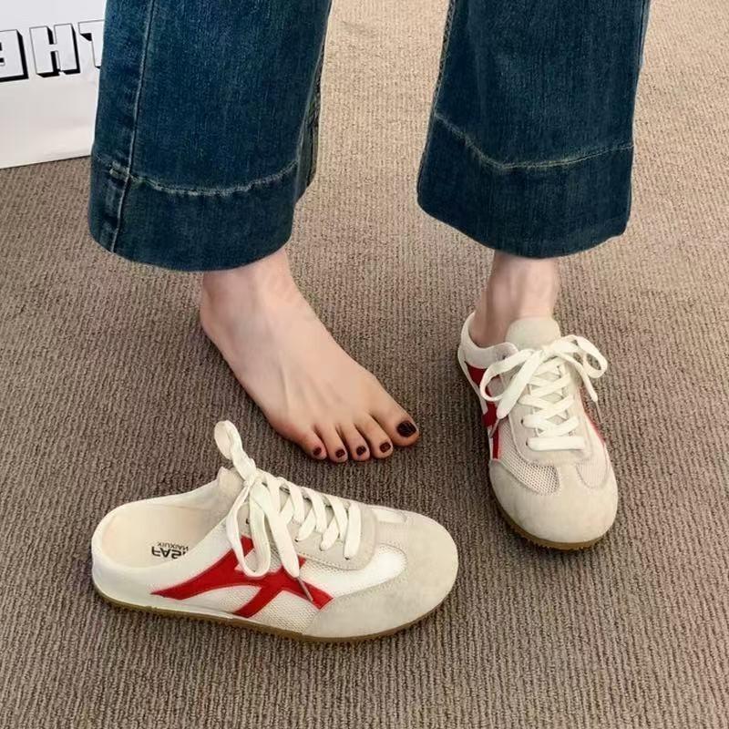 Summer Women Mules Shoes 2025 Sports Round Toe Flat Female Footwear Sneakers Platform Slip On Fashion Comfortable Half Slippers