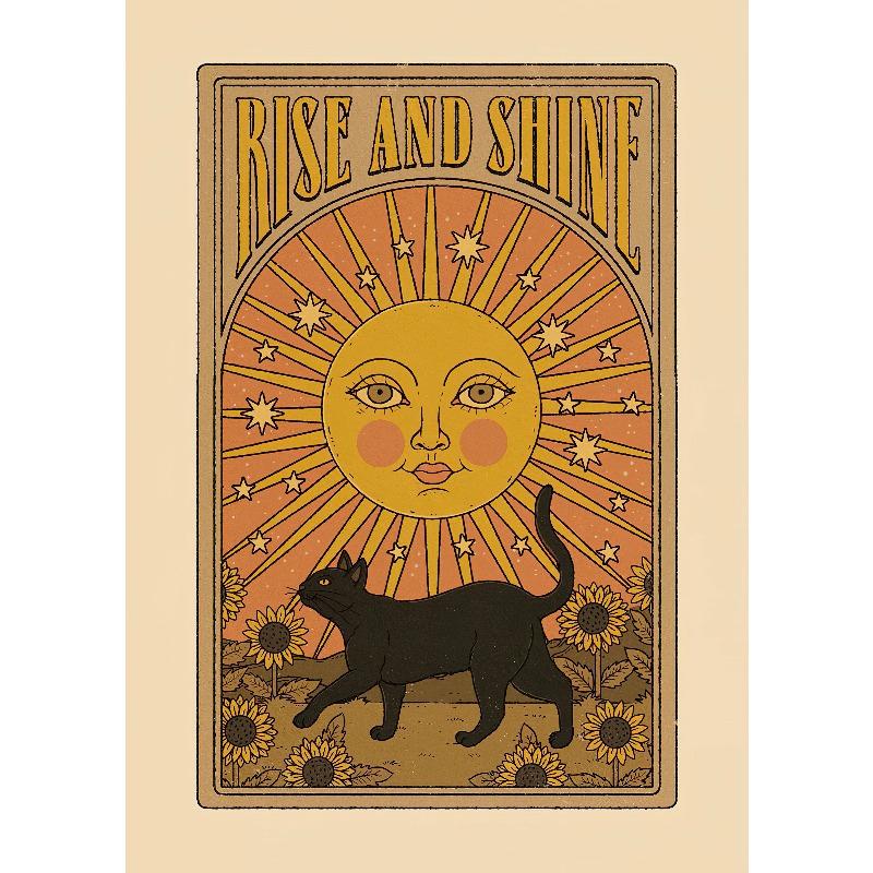 Retro Dier Gelukskat Canvas Schilderij Kamer Huis Decor Stam Poster Print Vintage Kaart Zonder Frame Heks Fortuin Zon Maan Sterrenstof