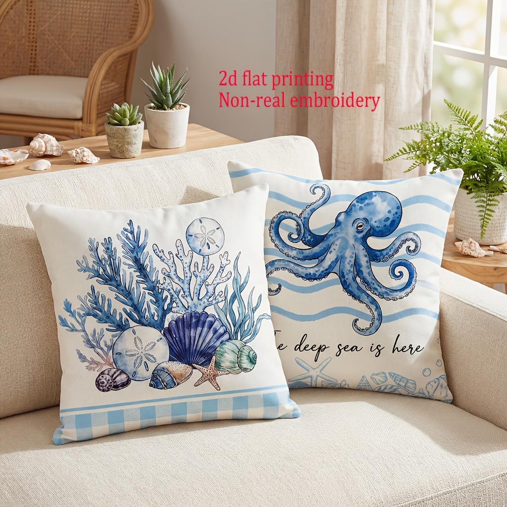 1/4 Stück Küsten-Kissenbezüge Nautisch Ozean-Thema Dekorative Kissenhüllen für Sofa Schlafzimmer Wohnzimmer Kissenbezug