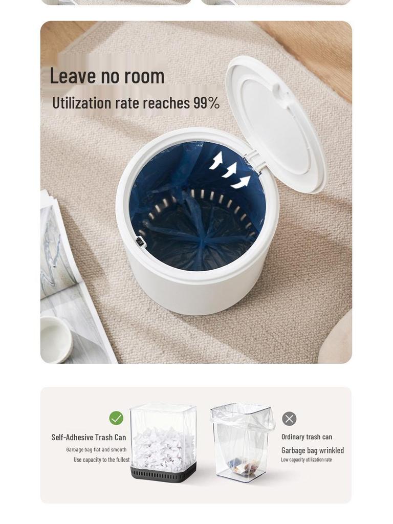 Pneumatischer Saugmülleimer mit großem Fassungsvermögen - Druck-zum-Öffnen Abfalleimer für Badezimmer & Wohnzimmer
