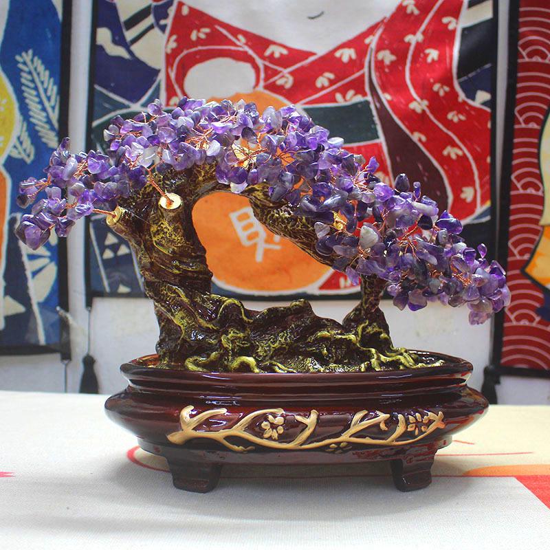 Amethyst Money Tree Ornament: Purple Wealth-Attracting Home Decor Gift