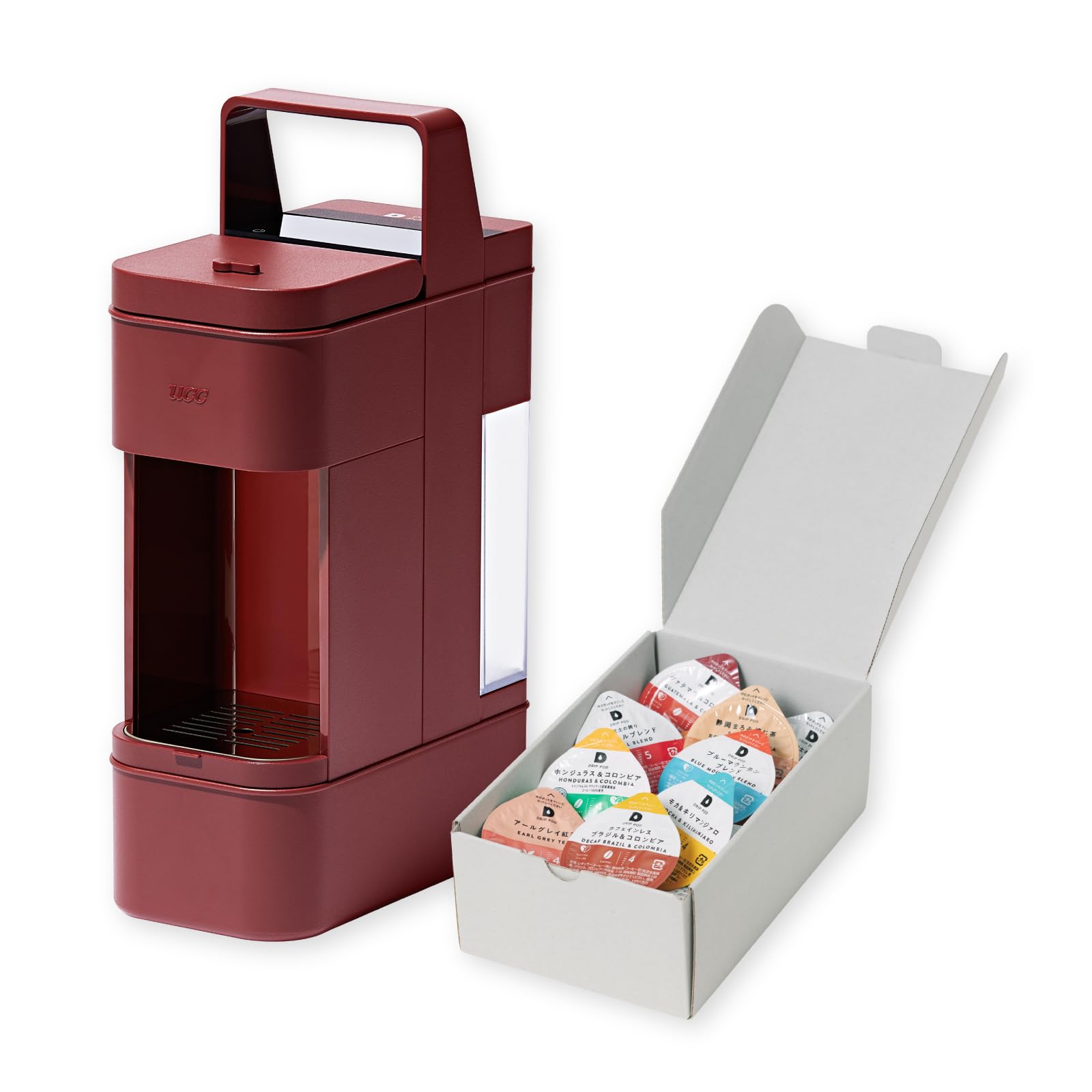 UCC Drip Pod Capsule Coffee Maker DRIP POD YOUBI Lacquer Red Tasting Kit for Iced for Regular Black Roasted Green + 16-Pack Coffee Maker