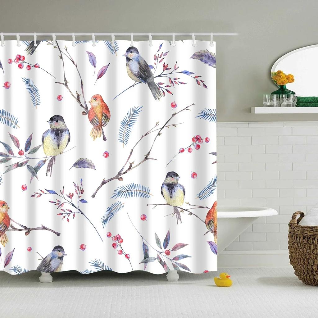 Tropical Green Plant Palm Leaves Bathroom Accessories Set Shower Curtain Bathroom Curtains Waterproof Polyester with Hooks