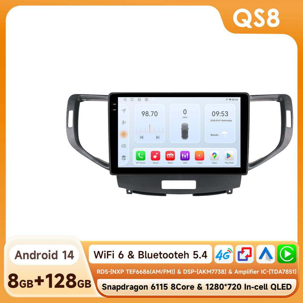 4G WIFI Carplay for Honda Accord 8 Acura TSX 2008 2009 2010 2011 2012 Car radio Android 12 Multimedia Video player 6115 Stereo