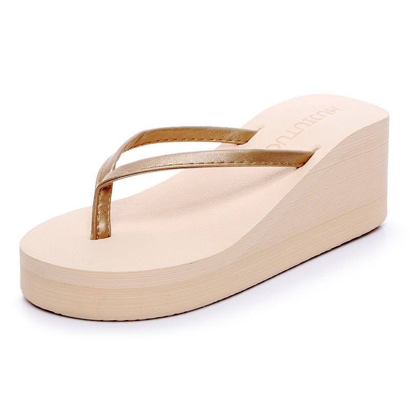 Student Women's Summer Non-Slip Toe-Post Slippers - Korean Style Wedge Heel with Thick Sole.