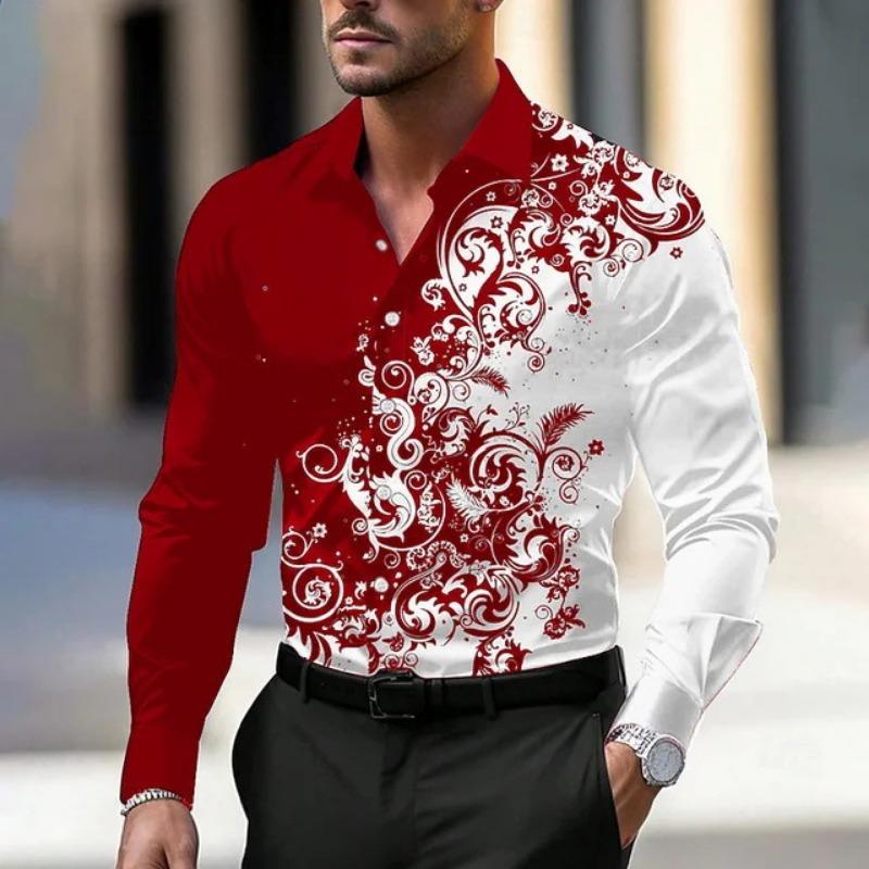 Men S Long Sleeve Button Down Colour Block 3d Printed Casual Shirt