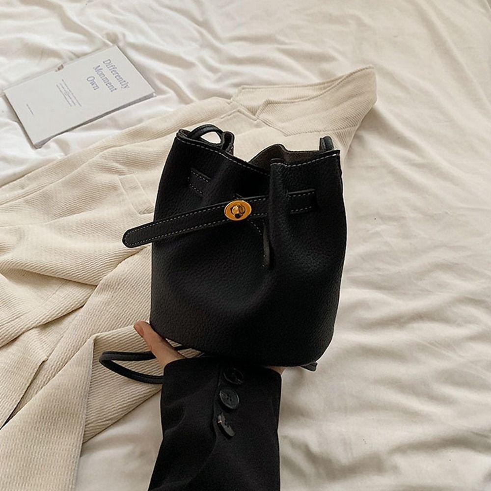 Jednoduchá jednobarevná PU kožená taška kbelík kabelka mini crossbody taška velkokapacitní nákupní taška přes rameno