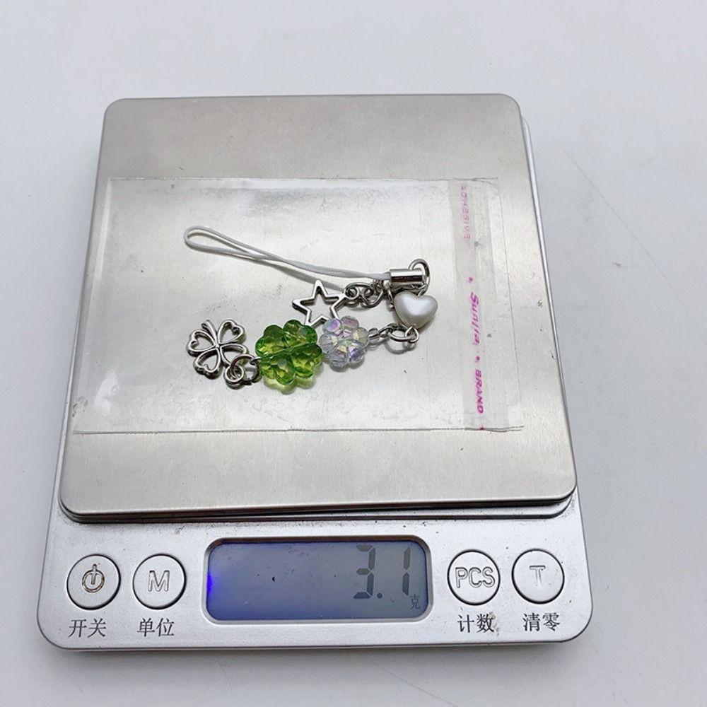 Green Four-leaf Clover Beaded Keychain Summer Lucky Grass Phone Charms DIY Handmade Jewelry   Girls