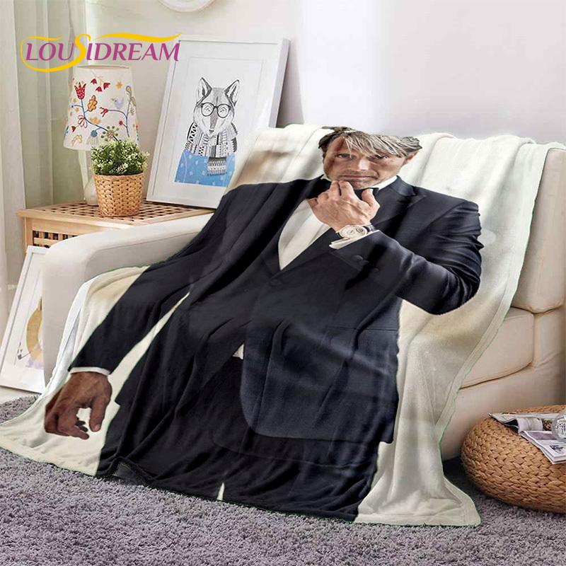 Mads Mikkelsen 3D Schauspieler StarSoft Decken, Warm halten Überwurfdecke Bequeme Decke für Picknick Betten Sofa Zuhause Schlafzimmer Geschenk Kind