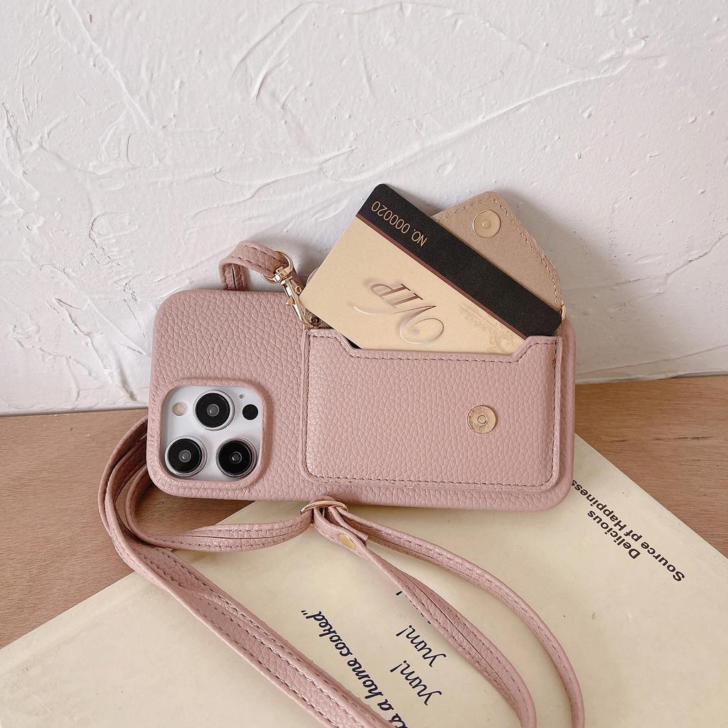 Leather Crossbody Card Holder Case for iPhone 14/16/17 Pro Max - Protective & Stylish Back Cover for Women