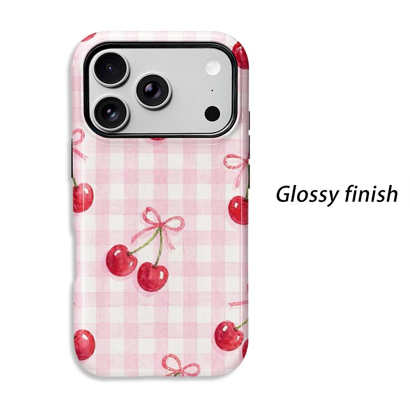 Sweet Gingham Cherry Pattern Art Graphic Design Cute Film Aesthetic Protective Shockproof Bumper Phone Case Cover For iPhone 14 15 16 Pro Max Plus