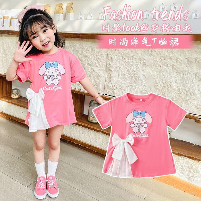 Girls Summer Short Sleeve Bow Princess Dress Cute T-Shirt Dress