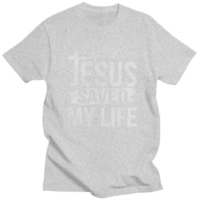 Individuelles Jesus hat mein Leben gerettet T-Shirt für Herren Reines Baumwoll-T-Shirt Freizeit-T-Shirts Christliche Religion Christlicher Glaube T-Shirt Slim Fit