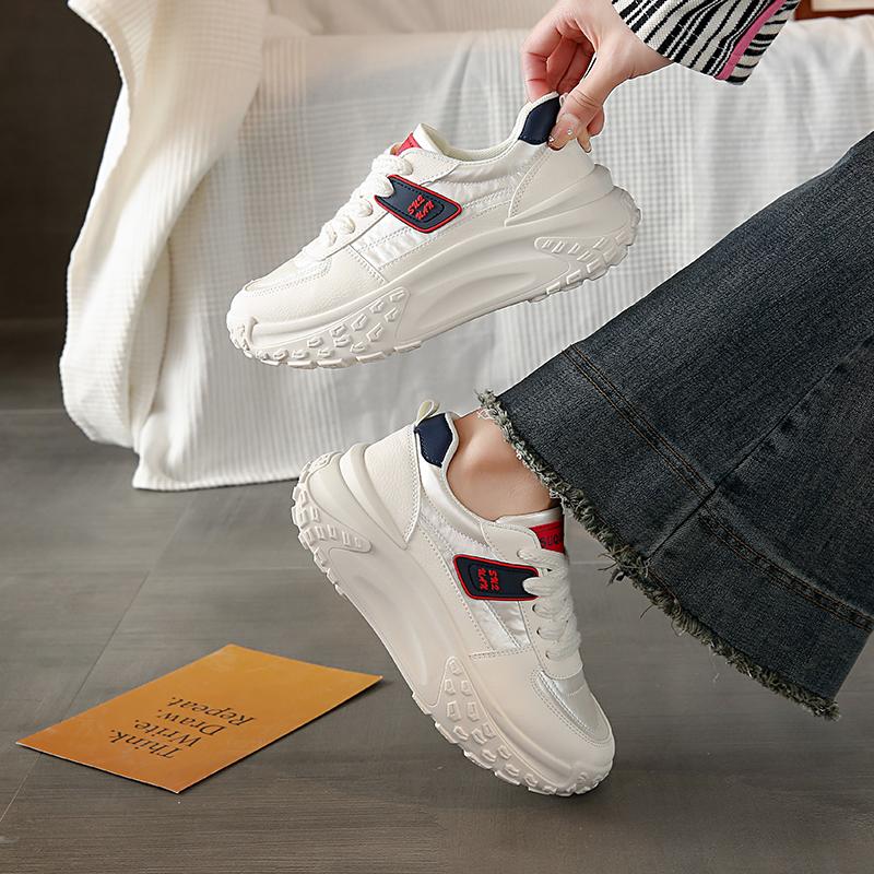 Fashion CRLAYDK Chunky Sneakers for Women Lace Up Platform Walking White Shoes Fashion Casual Ladies Running Sports Leather Tennis