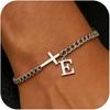 Men Cross Cuban Chain Bracelets for Men Initial A-Z Faith Cross Bracelets, Stainless Steel Initial Bracelet Religious Jewelry