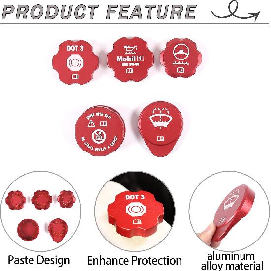 Lcojicep Motoroljelock Kylarlock Tvättarlock Bromsvätskelock Skyddslock Kompatibel med Chevrolet Corvette C6 2005-2013, Motorlock i Aluminiumlegering