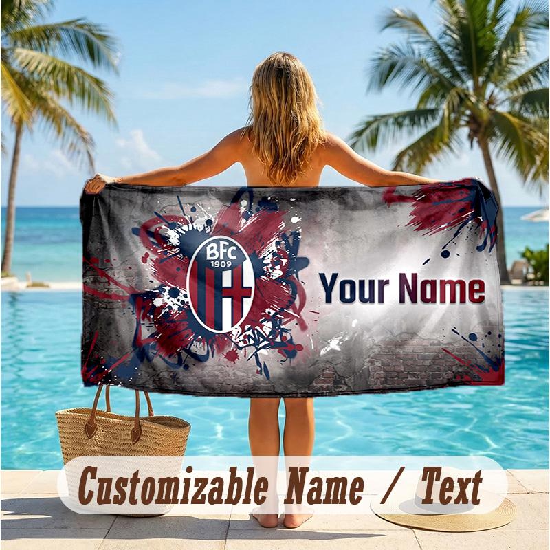 Custom Text Beach Towel, Soft Absorbent Swimming Multi-use TowelBologna FC