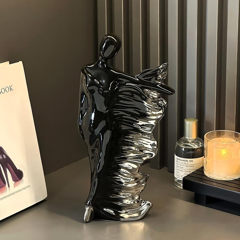 Elegant Ceramic Goddess Sculpture Silver Gradient Art Sculpture Light Luxury Figures Art Ornaments Decorated with Unique Gifts