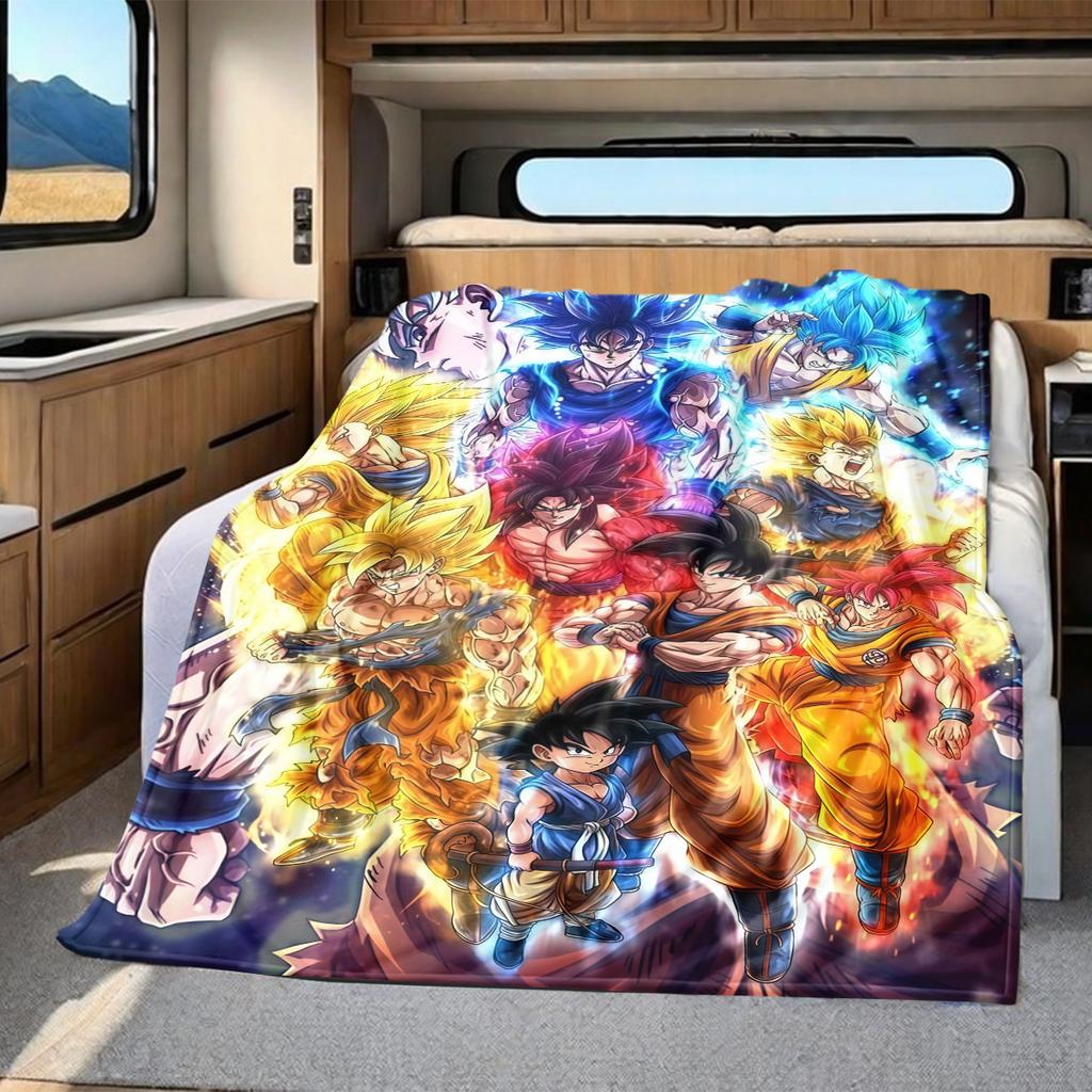 1pz Coperta in Flanella con Stampa Son Goku, Alta Qualità per Tutte le Stagioni, Decorazione per la Casa, Calore e Comfort, Perfetta per Regali di Natale