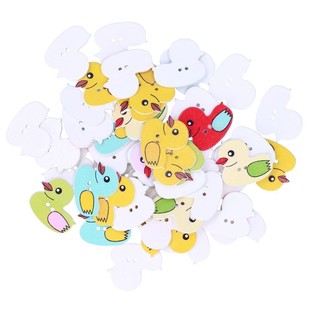 50Pcs Plywood Material Cartoon Duck Wooden Buttons  School Children Art Craft Making Projects 50Pcs