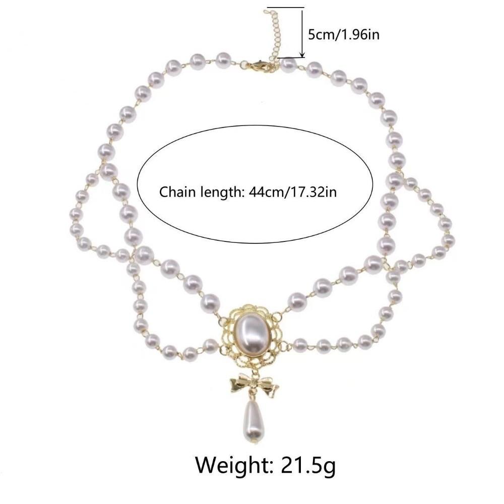 Bowknot Pendant Imitation Pearl Necklace Palace Style Bridal Jewelry Accessories  Gift S