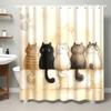 Cute Furry Cat And Paw Print Shower Curtain Set With 12 Hooks 180x180cm Waterproof Bathroom Decor
