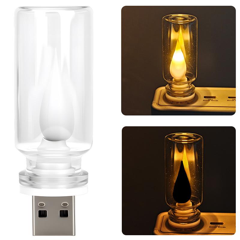 Car Interior USB LED RGB Night Light 5V Candle Style Bulb Retro Design for Camping and Travel