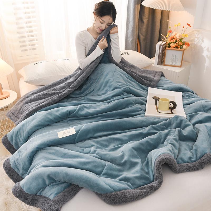 Winter Three-Layer Milk Fleece Quilted Blanket - Thick and Cozy Hot Seller 100x150cm Random Color
