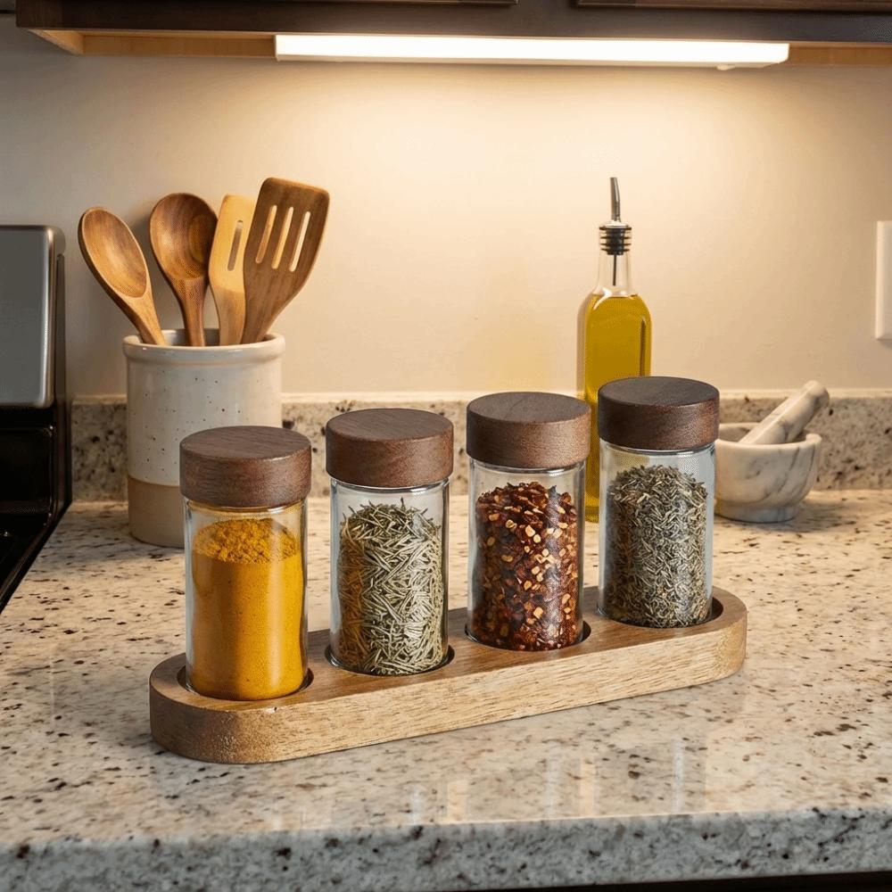 4PCS Moisture-proof Glass Seasoning Jars Transparent Salt Seasoning Organizer Seasoning Container