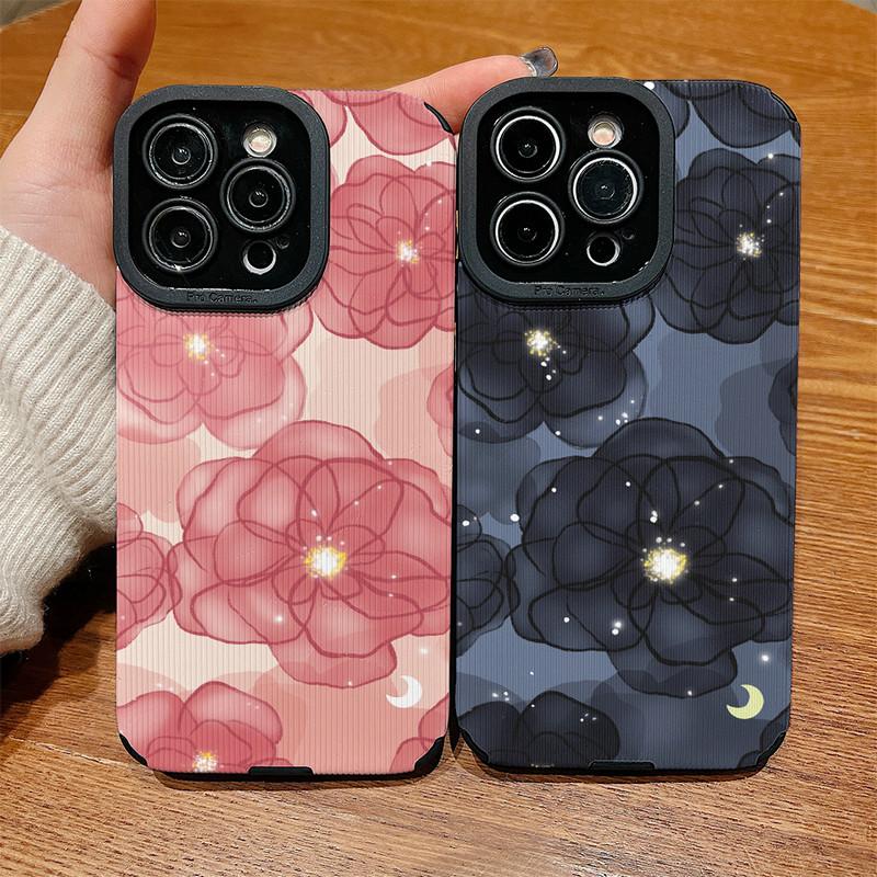 Vertical Grain Floral Printed Leather Soft Silicone Phone Case Back Cover with Camera Lens Full Protection for Samsung