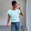 Damen Unifarben Lässig Ausgeschnitten Spitze Ärmel Rundhals Kurzarm T-Shirt, Europäischer Amerikanischer Stil Frühling Sommer Oberteil