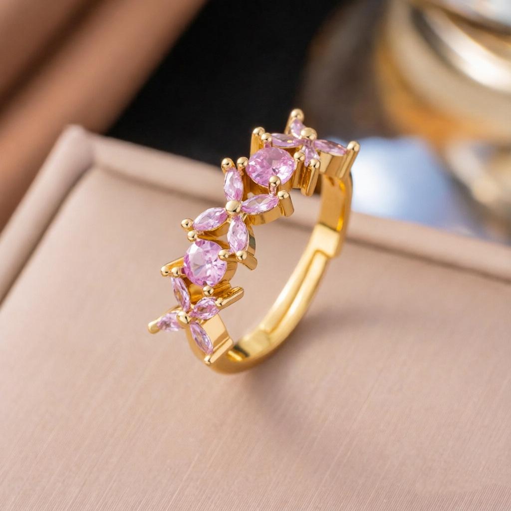 Micro-Inlaid Zircon Fashion Open Ring - Adjustable Luxury Index Finger Jewelry for Women