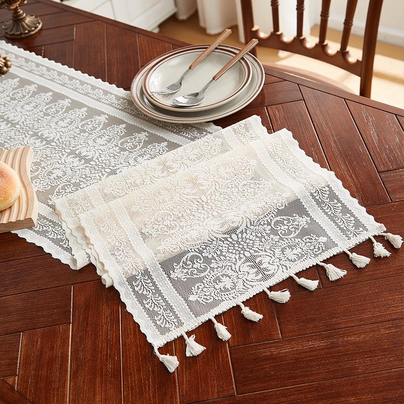 Retro Spitzen Quasten Tischläufer: Rustikale Baumwolle Waldserie für Kaffee- und Esstische