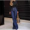 Retro High Waist Slim Flared Jeans Washed Denim Elastic Fitting Lange Hosen Straight Leg Jeans Blau Farbe Frühlingssaison Universal