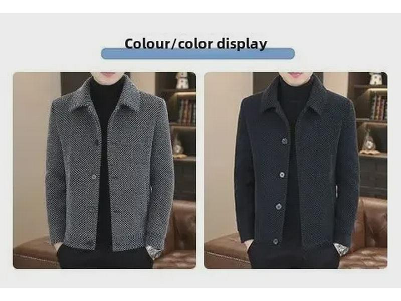 Herrjacka i gyllene minksammet - Trendig kort ullkappa för höst/vinter