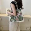 Simple and Fashionable Linen Flower Printing Handbag Women Fashion Commuter Shoulder Bags Tote Bag