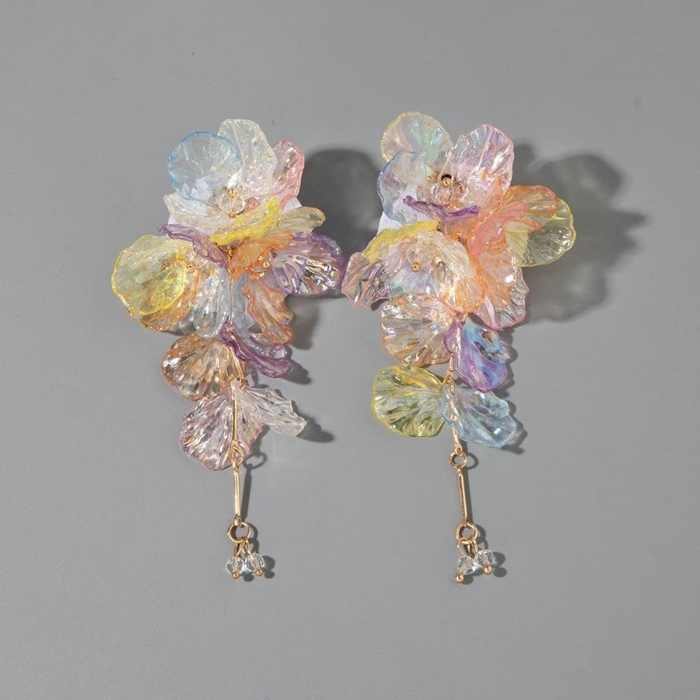 Iridescent Tassel Drop Earrings Transparent Petal Statement Earrings  Seaside Beach